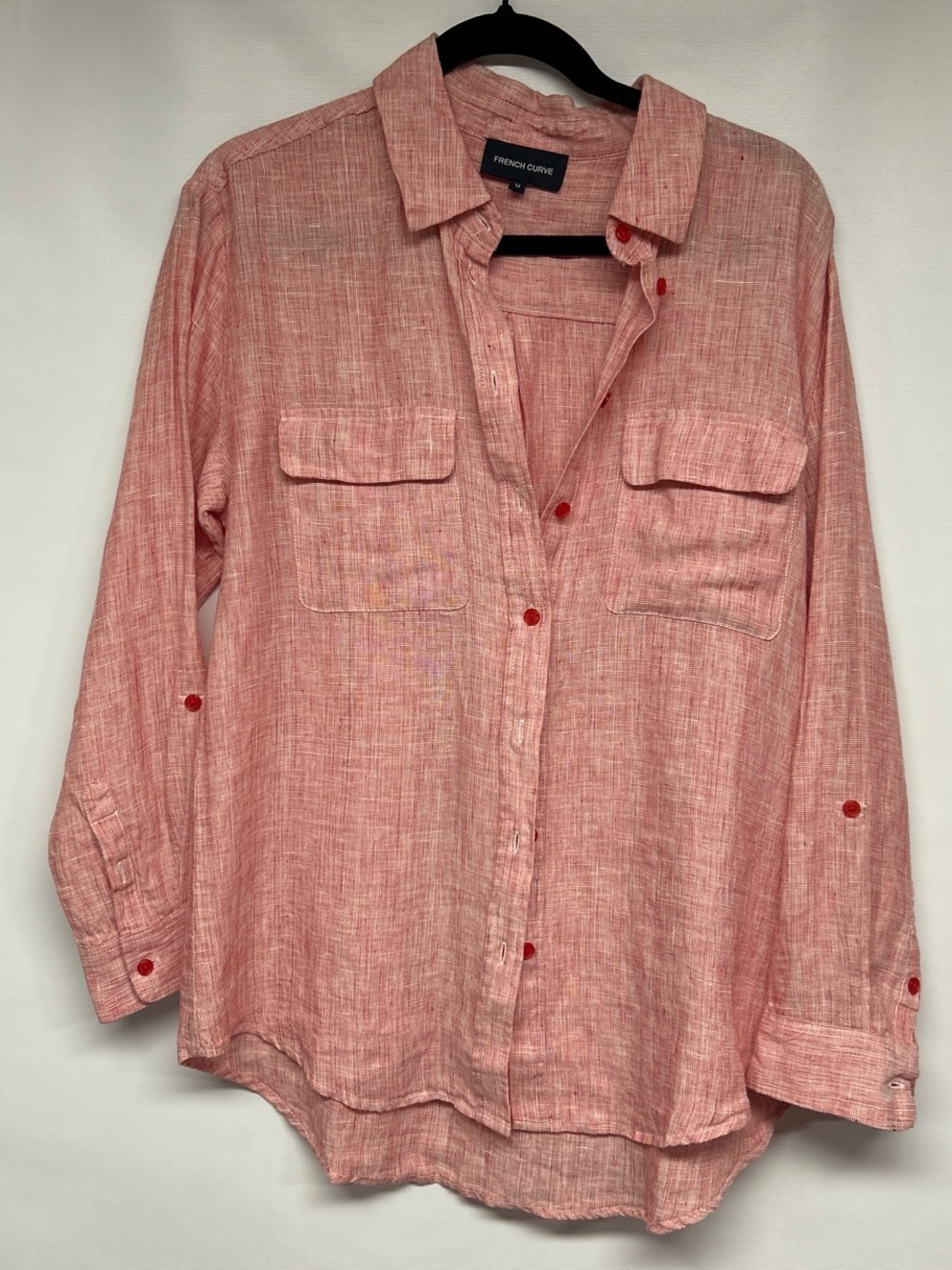 French Curve Pink Button-Down Linen-Blend Shirt